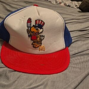 Vintage Mcdonalds  Red and Blue Trucker Hat with Embroidered Graphic